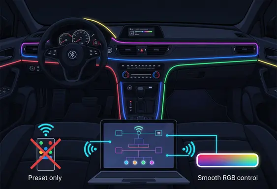 A Car LED lights, playing with its Bluetooth & IR Controller