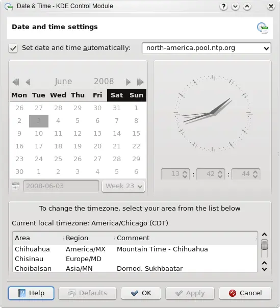 The time/date control under KDE 4 and it has no option to tell it if the machine clock is set to local-time or UTC