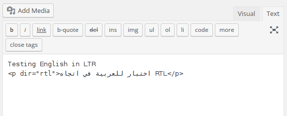 The resulting HTML code with some LTR and RTL lines