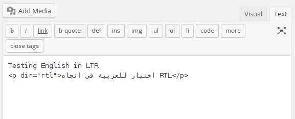 The resulting HTML code with some LTR and RTL lines